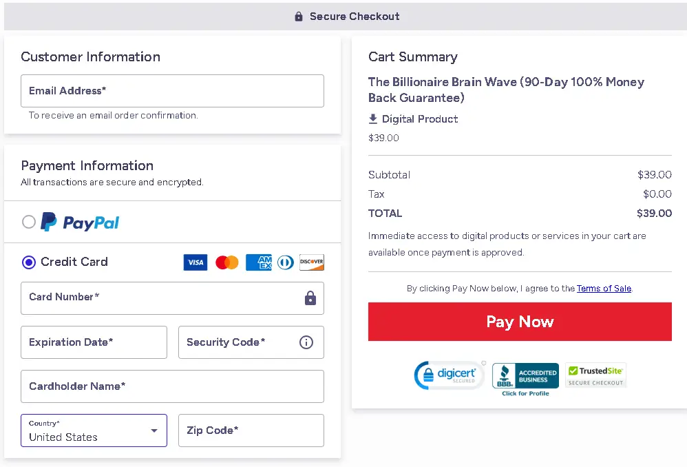 The Billionaire Brain Wave Checkout Page